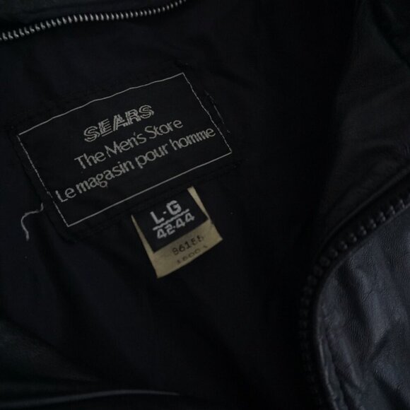 Vintage '80S Sears The Men'S Store Black Zip Up 100% Leather Bomber Jacket L - Picture 12 of 15